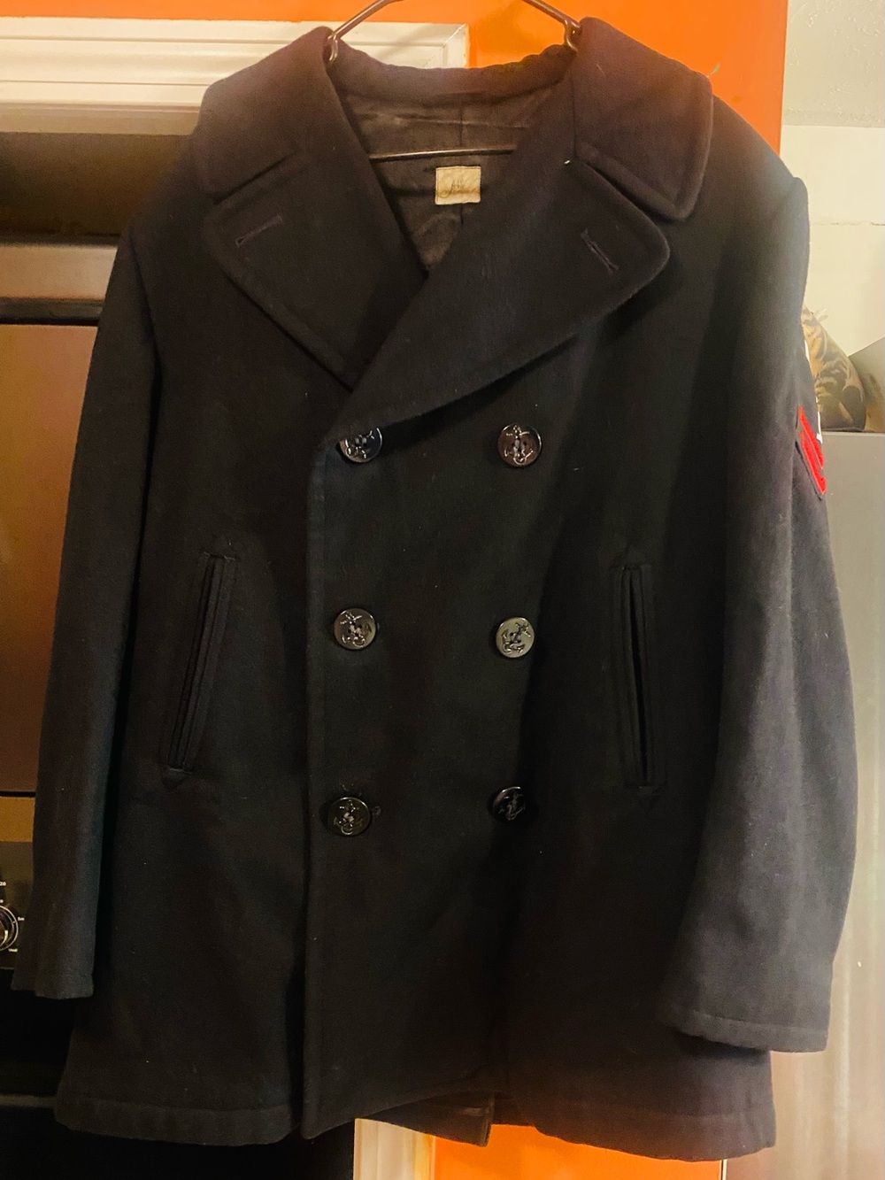US Navy Issue E5 Pea Coat Mens 44S Wool Anchor Button Double Breast Peacoat